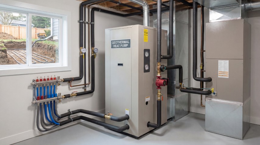 Geothermal drilling rig in operation on a New England job site