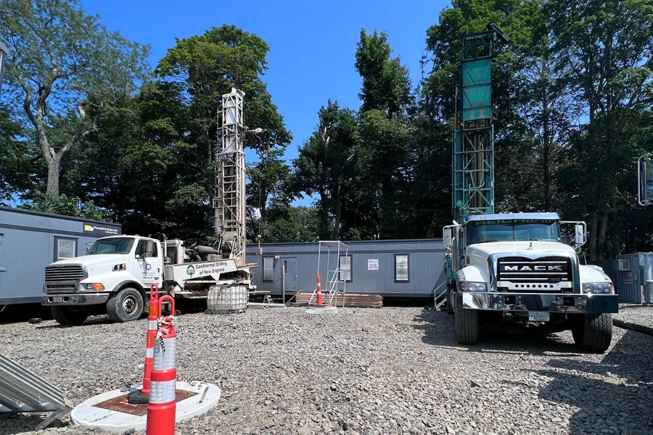 GDNE and Ogden Wells service trucks and rotary drill fleet staged in Tewksbury Massachusetts